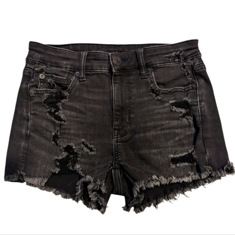 AMERICAN EAGLE OUTFITTERS Ne(x)t Level Stretch Black Distressed Shorts Size 4